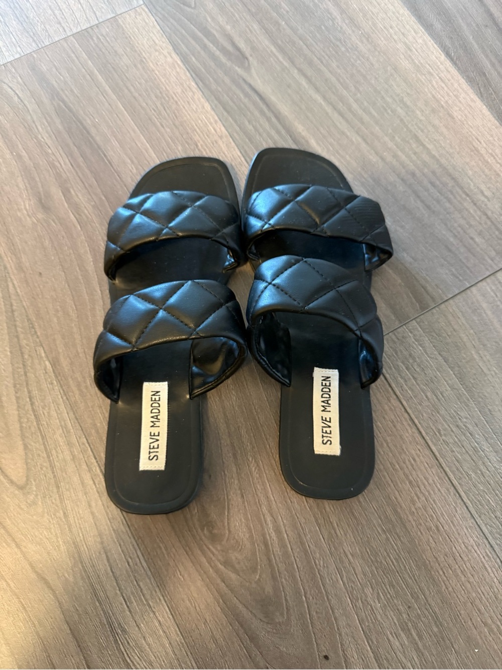 Steve Madden Black Quilted Double-Strap Slide Sandals